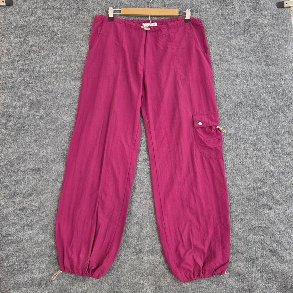 Peachy Den Pants Large Nylon Cargo Jogger Pink Elastic Cuff Hip Hop Streetwear